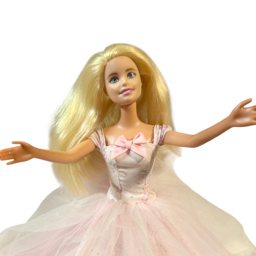 Barbie Birthday Wishes Doll 2016, Pink Satin Dress, Tulle Ruffle Overlay, Blond, Blue Eyes GUC