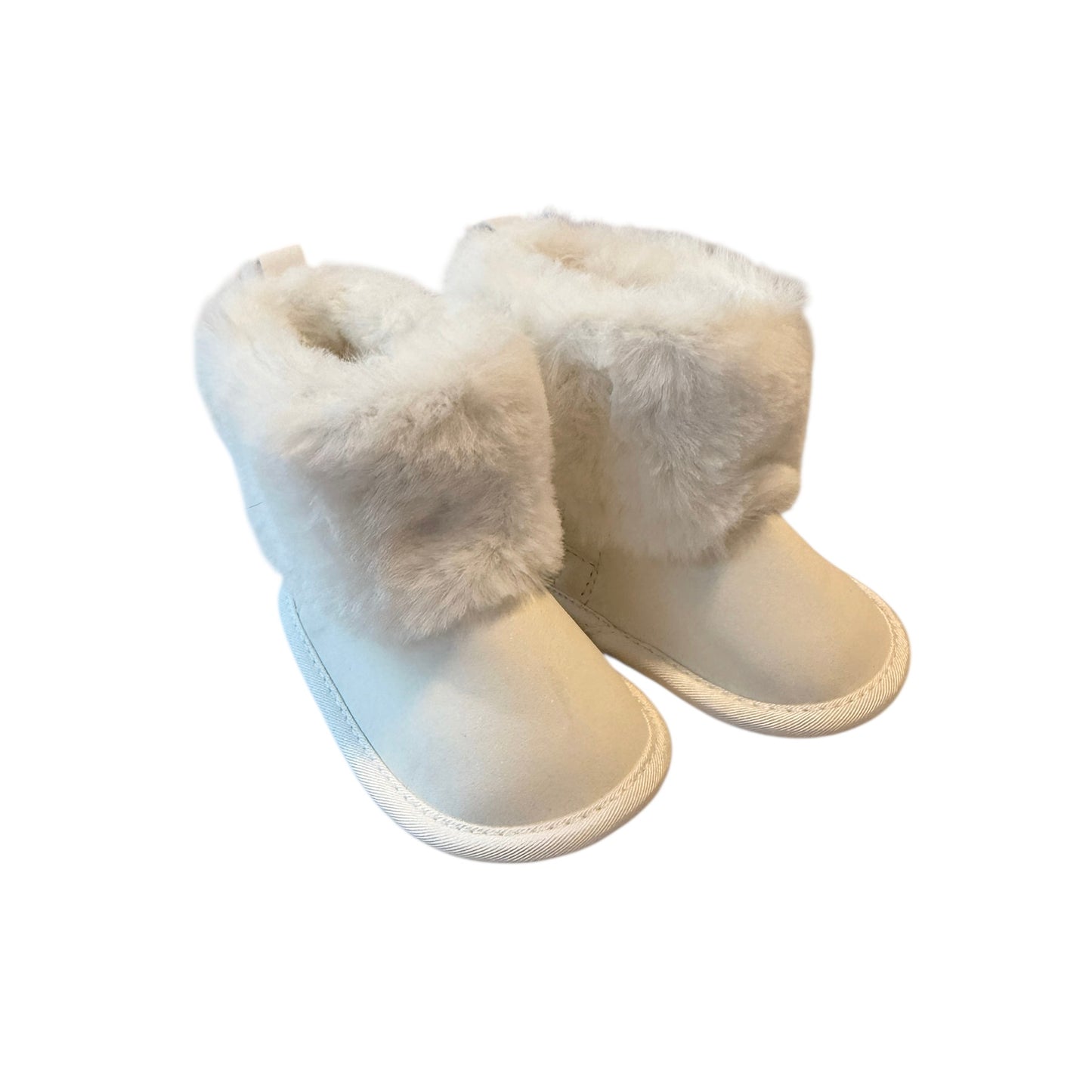 Children's Place Faux Fur White Chalet Boots 4.5" long, Fur Cuff Hook & Loop Closure