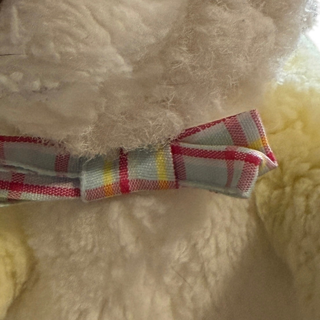 Vintage Yellow & White Standing Rabbit Stuffed Animal Plush, Upright Ears, Plaid Bowtie GVC