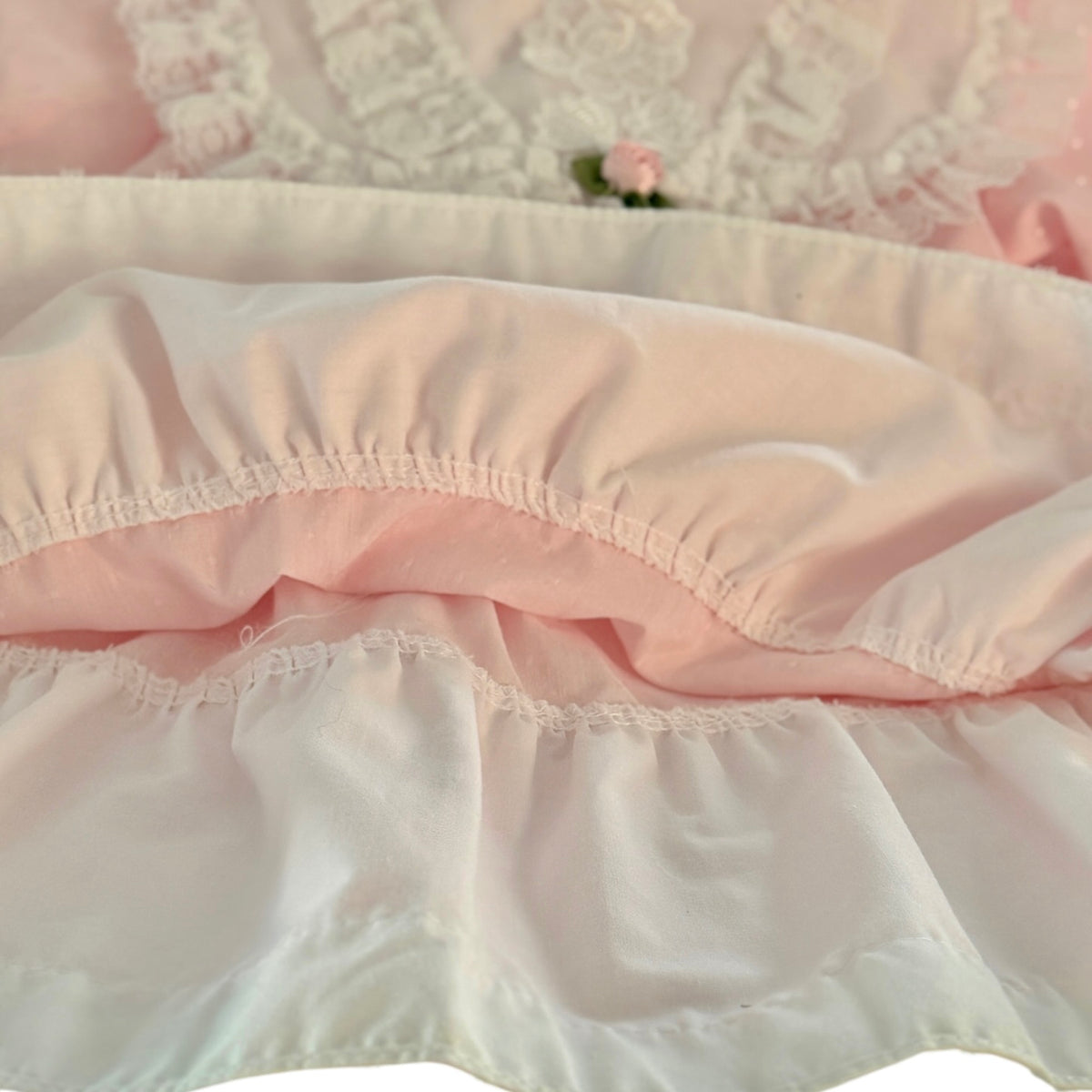 Vintage Little Princess Dainty Pink Cotton Party Dress, White Lace Collar with Satin Rosette