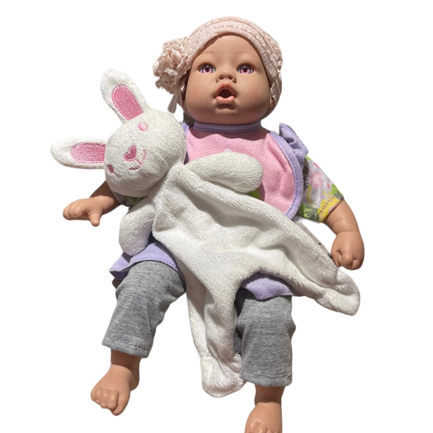 Madame Alexander Exquisite 12" Soft Body Baby Doll, Lavender/Pink Eyes & Bunny Lovie
