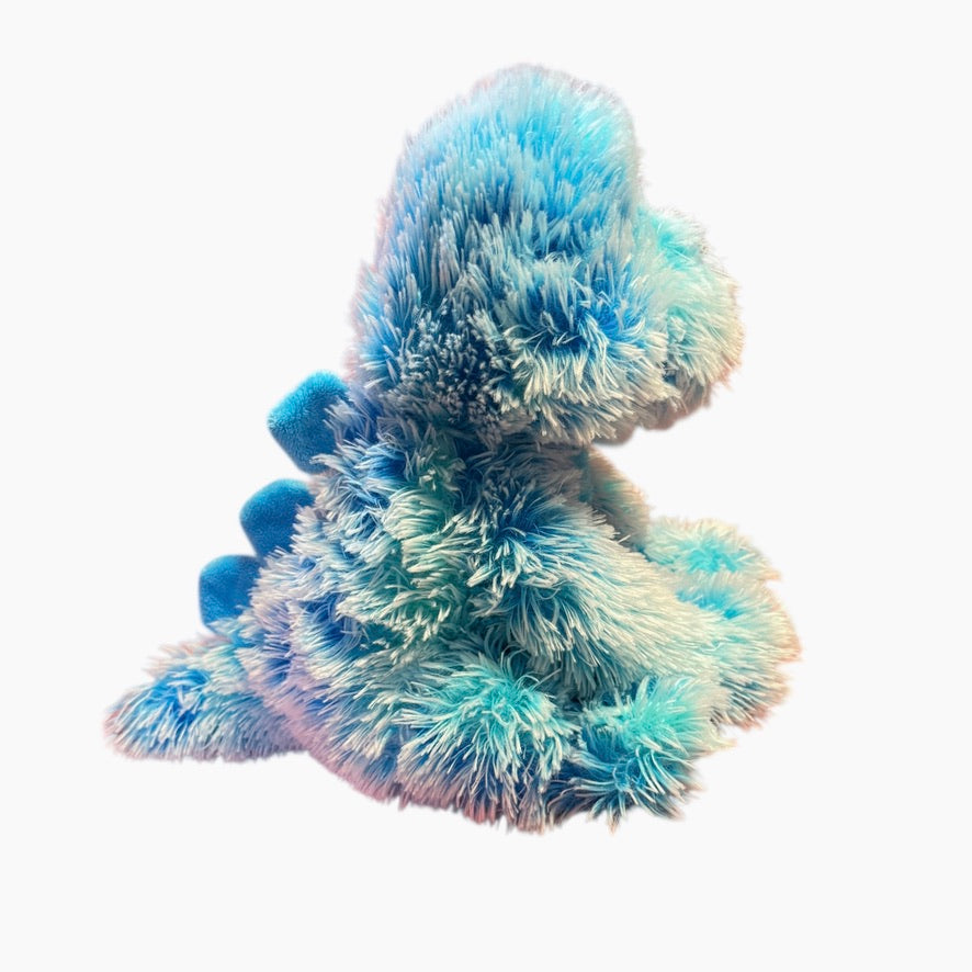 Aurora Turquoise Frosted Variegated Shaggy Stegosaurus Plush, 10" Seated, Bead Eyes in EUC