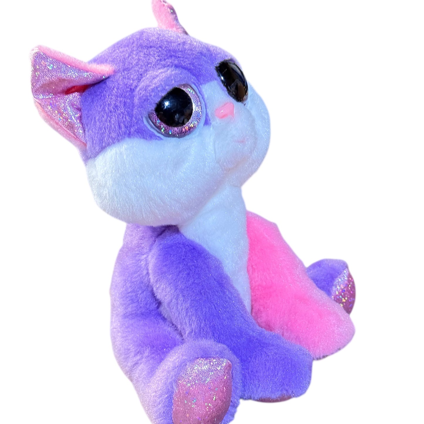 Russ Li'l Peepers,’ Lucky’Pink & Purple Colour Block Cat Stuffed Animal Sparkle Ears & Eyes