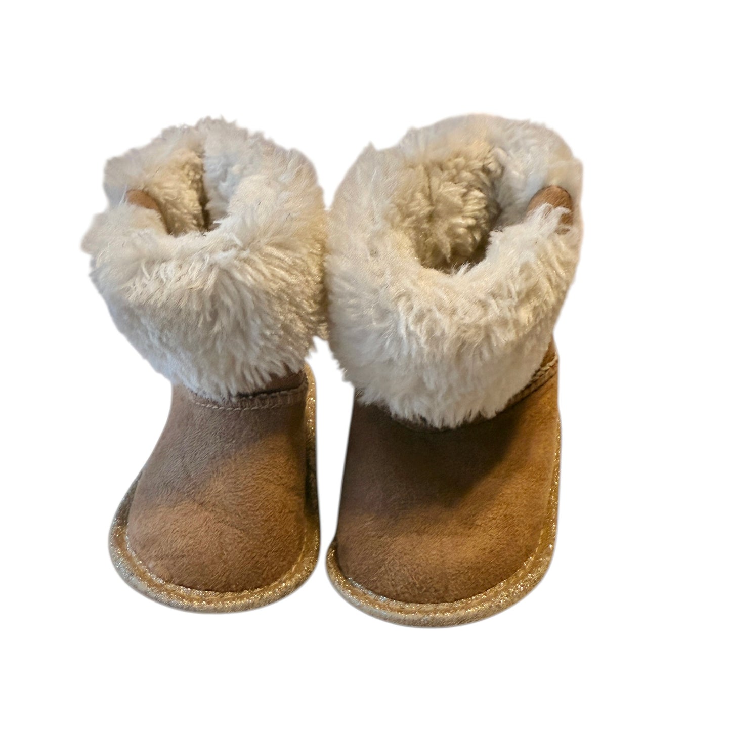 Koala Baby Winter Boots with Button Flower Detail, Sparkly Heels and Faux Fur Cuffs