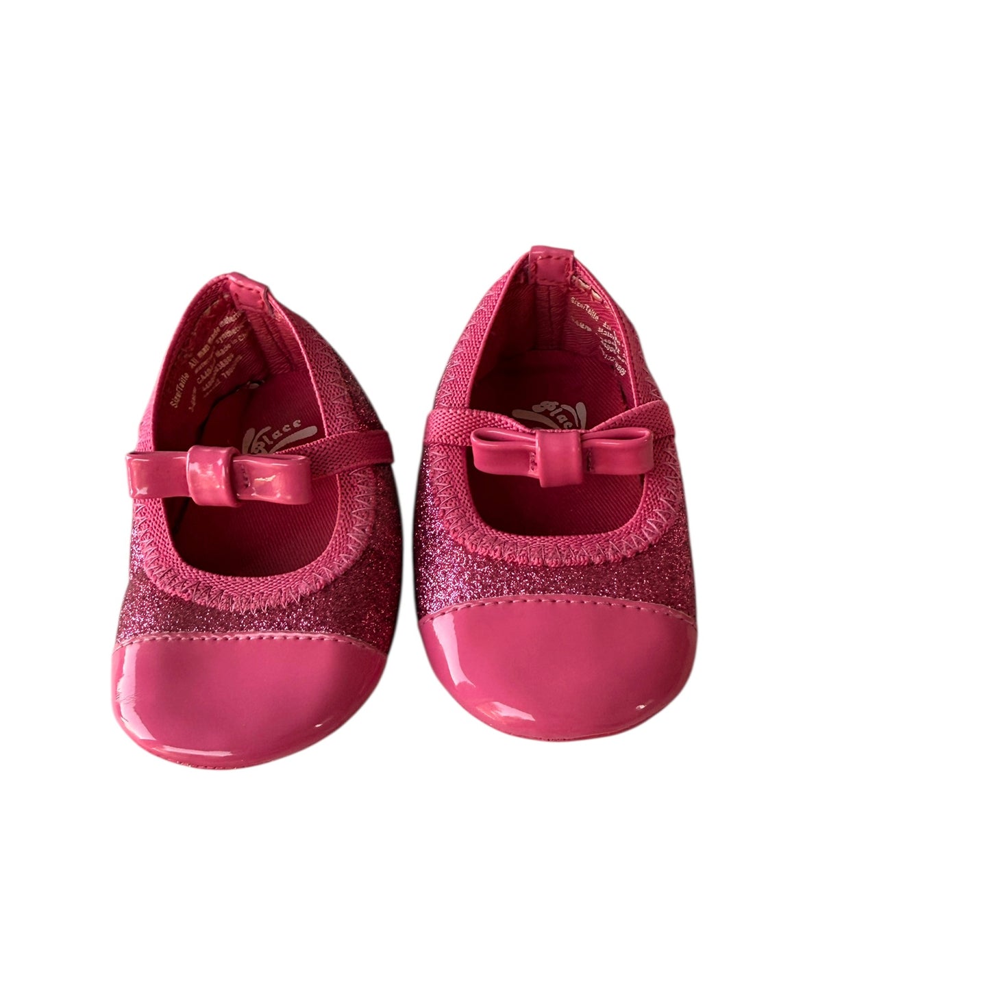 Children's Place Pink Sparkly Mary Jane Shoes, Pink Patent Bows & Toes, Size 3-6 m in VGUC