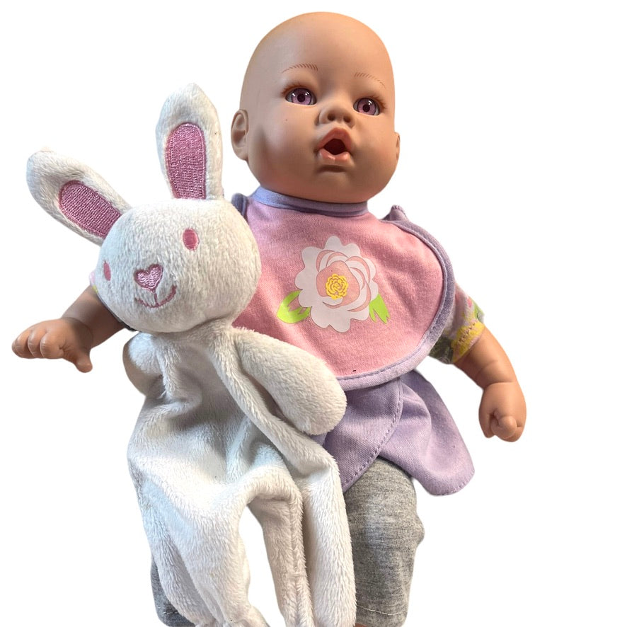 Madame Alexander Exquisite 12" Soft Body Baby Doll, Lavender/Pink Eyes & Bunny Lovie