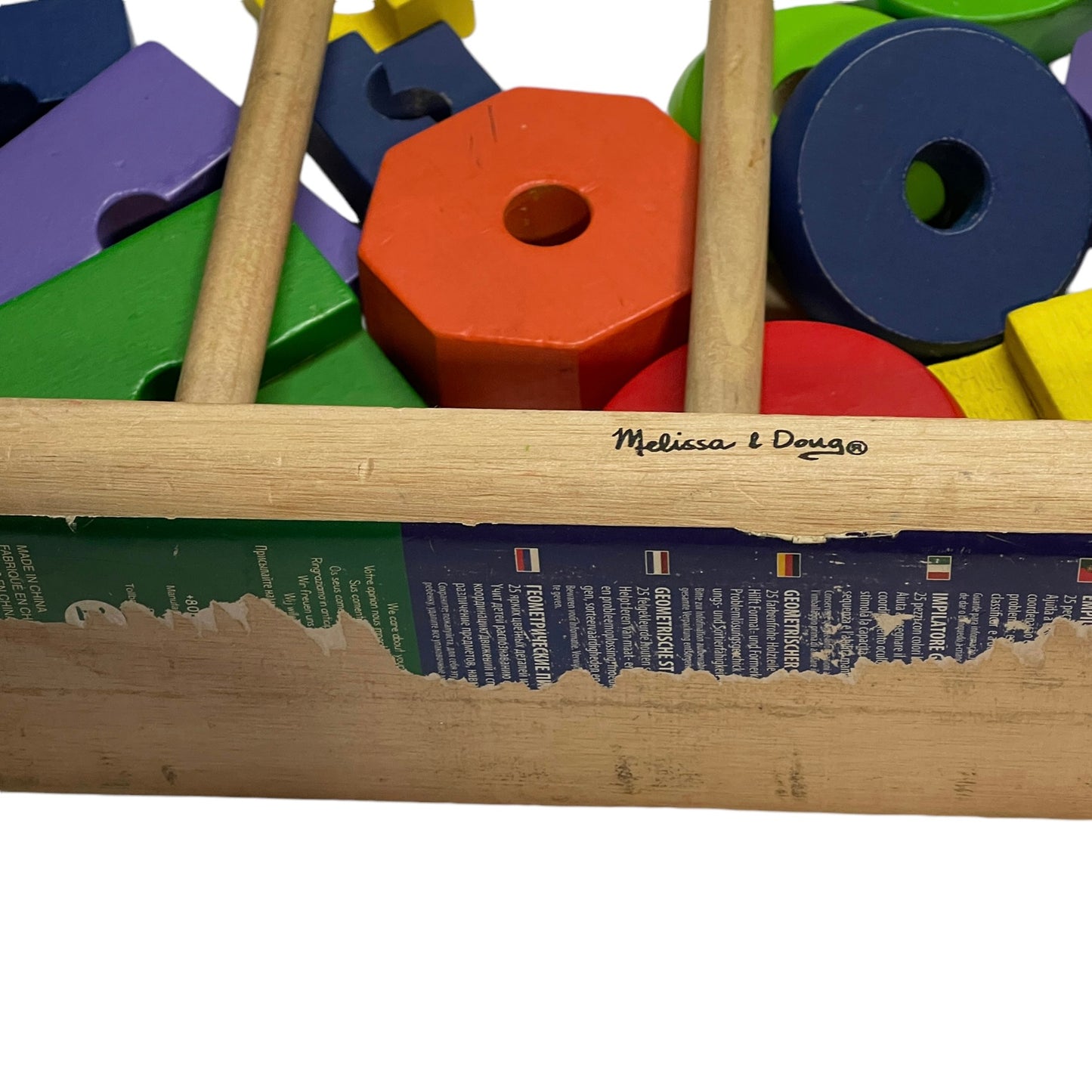 Melissa & Doug Geometric Wooden Stacker, Shape Sorting Toy, Colour/Shape/Size Identification