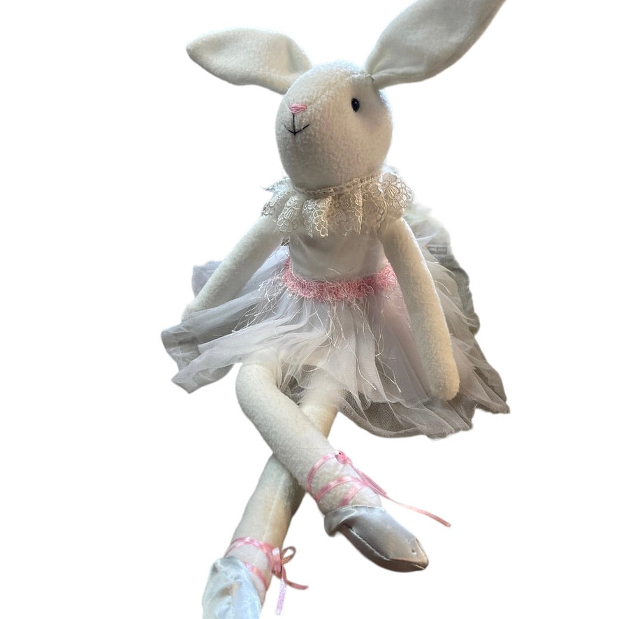 Lovely 24" Shelf Seater White Rabbit with Lacy Collar, Pretty TuTu & Long Legs