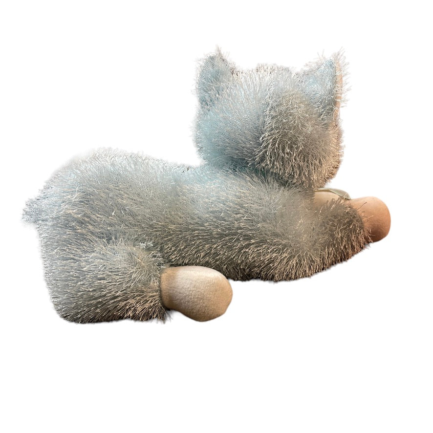 King Plush 12" Spiky Long Haired Blue Kitten Stuffed Animal Toy White Face,Paws & Ears