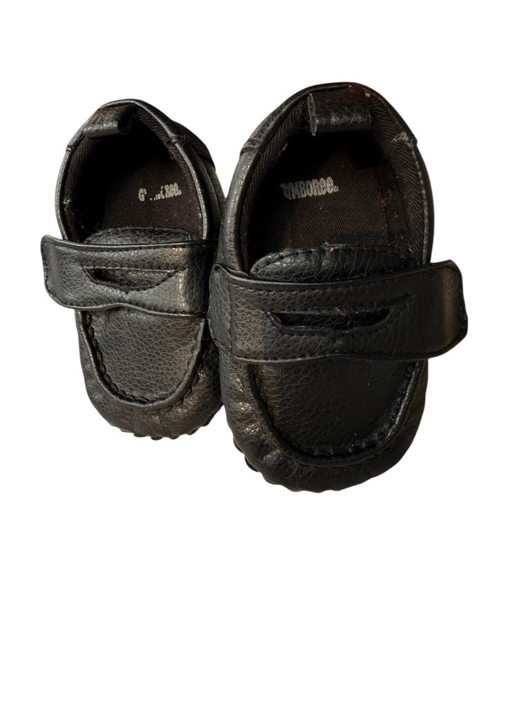 Black Gymboree Infant Leather Penny Loafers with Hook & Loop Closure in Good Preowned Condition