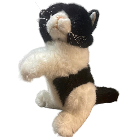 Classic Tuxedo Cat Black & White 9" Stuffed Animal Plush Kitten, Long Whiskers, Pink Nose!