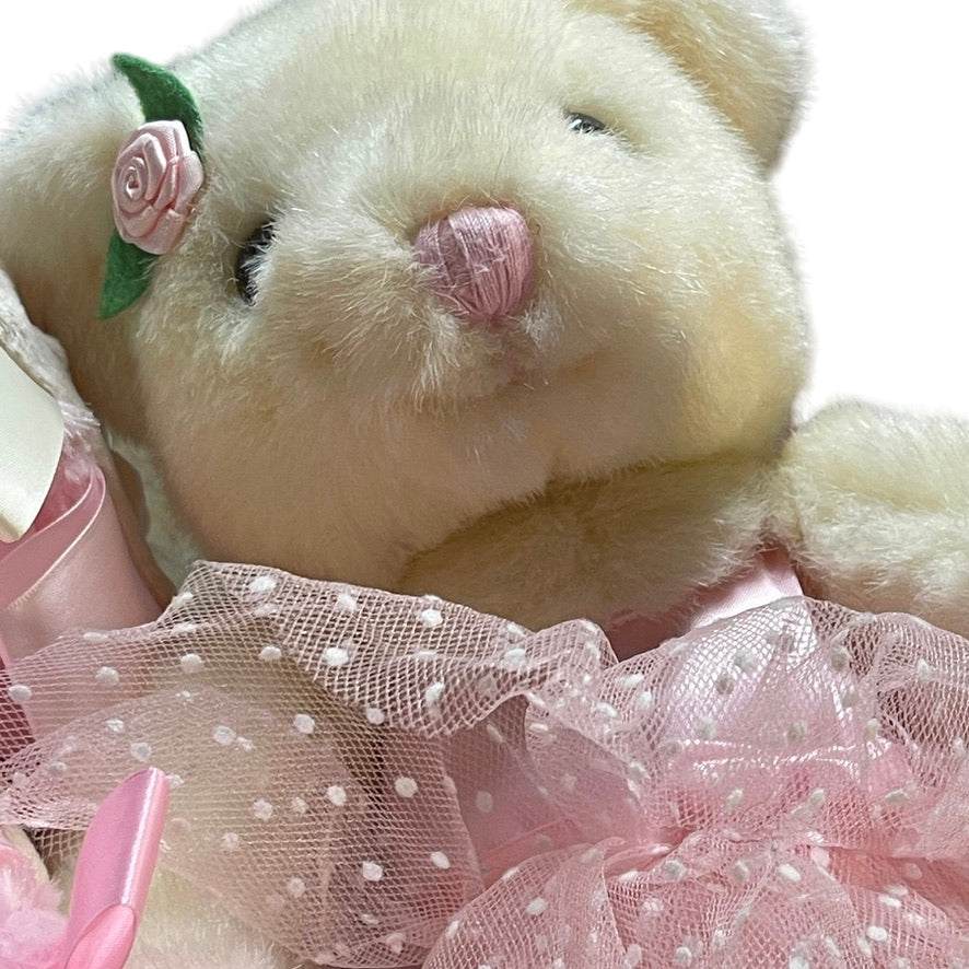 Vintage Cream Russ Berrie Ballerina Teddy Bear with Rosebud Lovey Security Blanket