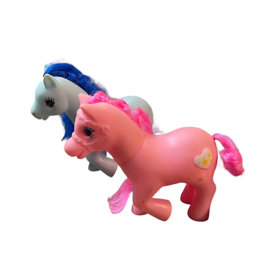 My Little Pony Lot of 2, Pink & Blue, Hearts on Flanks in Good Preowned Condition