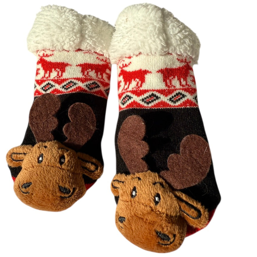 Messy Moose Polar Fleece Reindeer/Moose Toddler Gripper Socks, Very Cozy in GUC