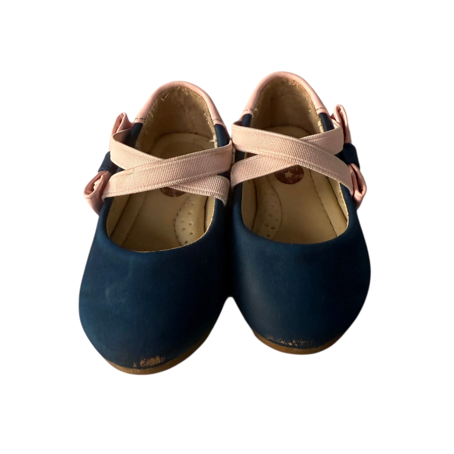 Twinkie Brand Navy & Pink Baby Shoes with Elasticised Opening Embellished with a Patent Bow