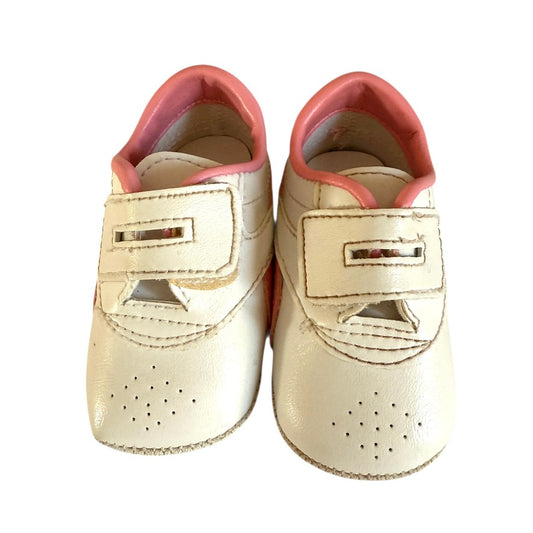 Bout'Shou White& Pink Infant Size 1 Trainers/ Running Shoes, Hook & Loop Closure Tab GUC