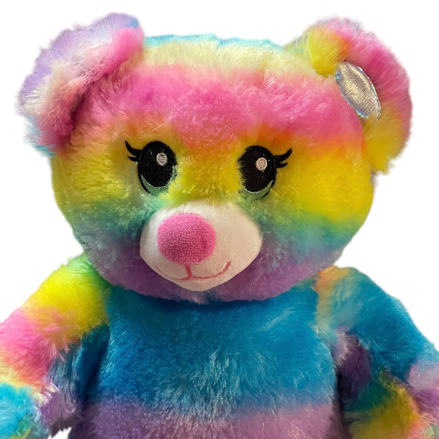 Build-a-Bear Rainbow Sparkle 16" Teddy Bear, Embroidered Blue Eyes & Sparkly Silver Pads So Pretty! EUC