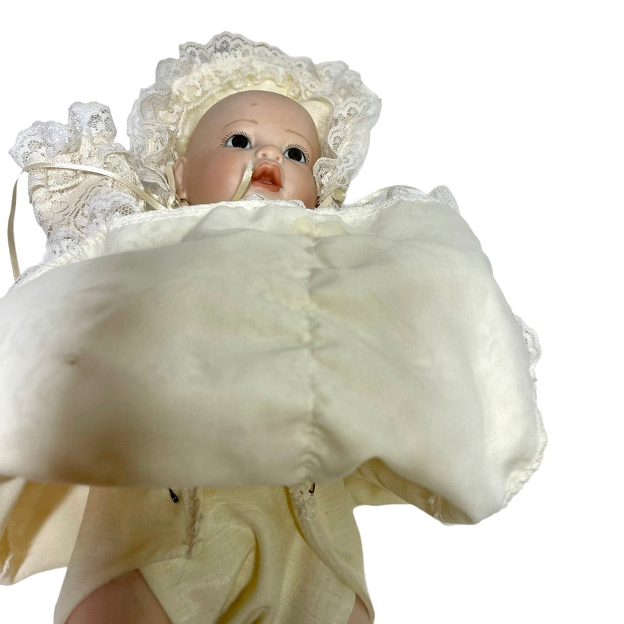Vintage Eaton's Baby's First Christmas Music Box & Doll by Artist, April Katz, 1985