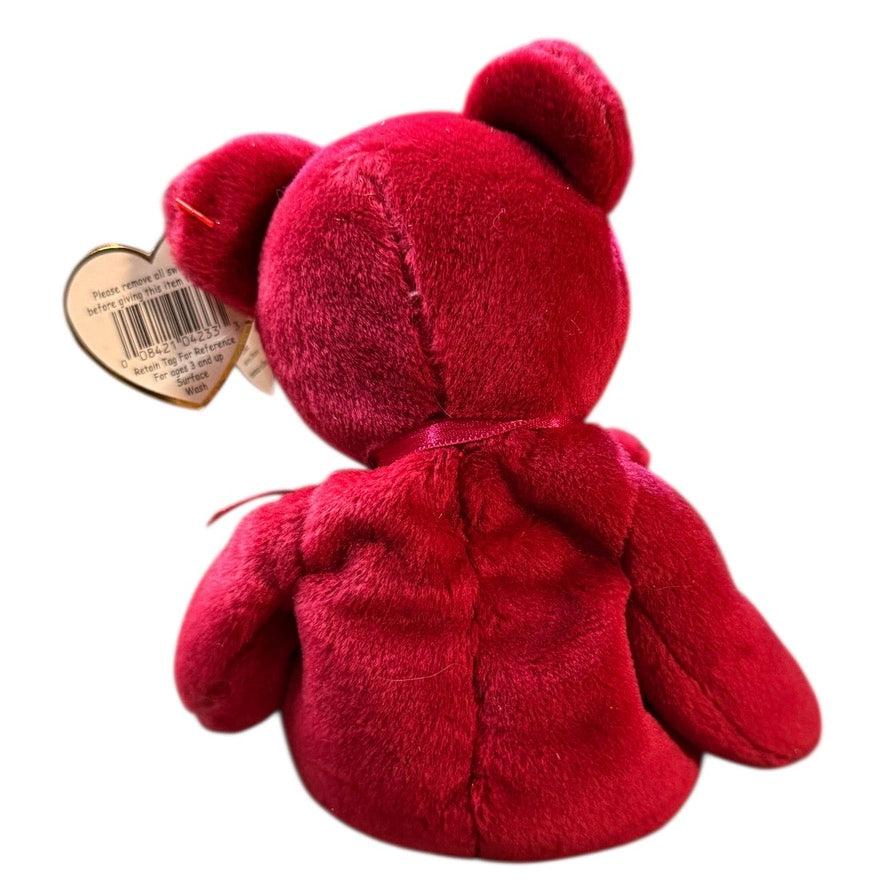 'Valentina', Ty Hot Pink Valentine Bear with Bow, Heart on Chest ,Tush & Hang Tags Intact
