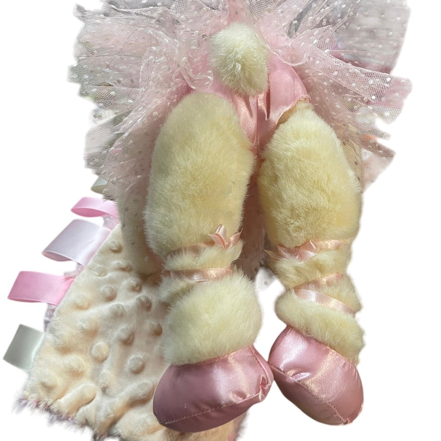 Vintage Cream Russ Berrie Ballerina Teddy Bear with Rosebud Lovey Security Blanket
