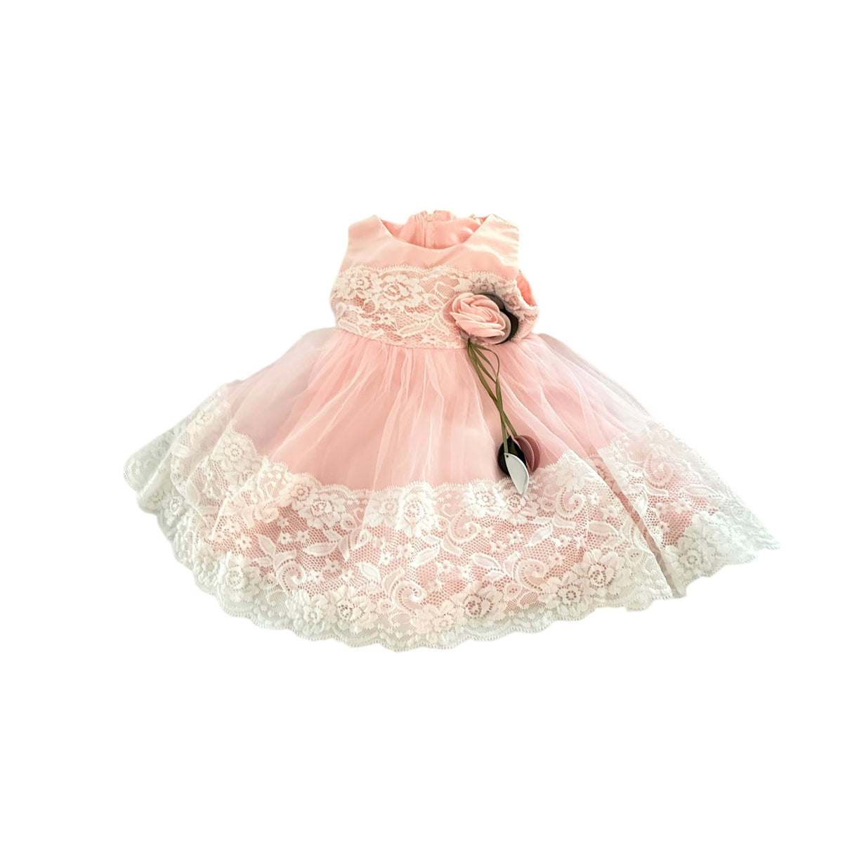 Exquisite Pink Chiffon & Lace Baby Party Dress, Satin Bow & Rosette Embellshment