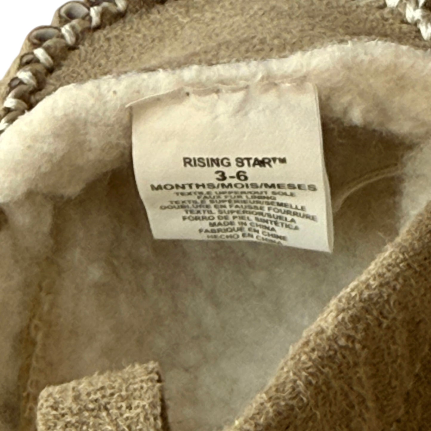 Rising Star Beige Moccasin Infant Slippers 3-6 Months in Excellent Preowned Condition