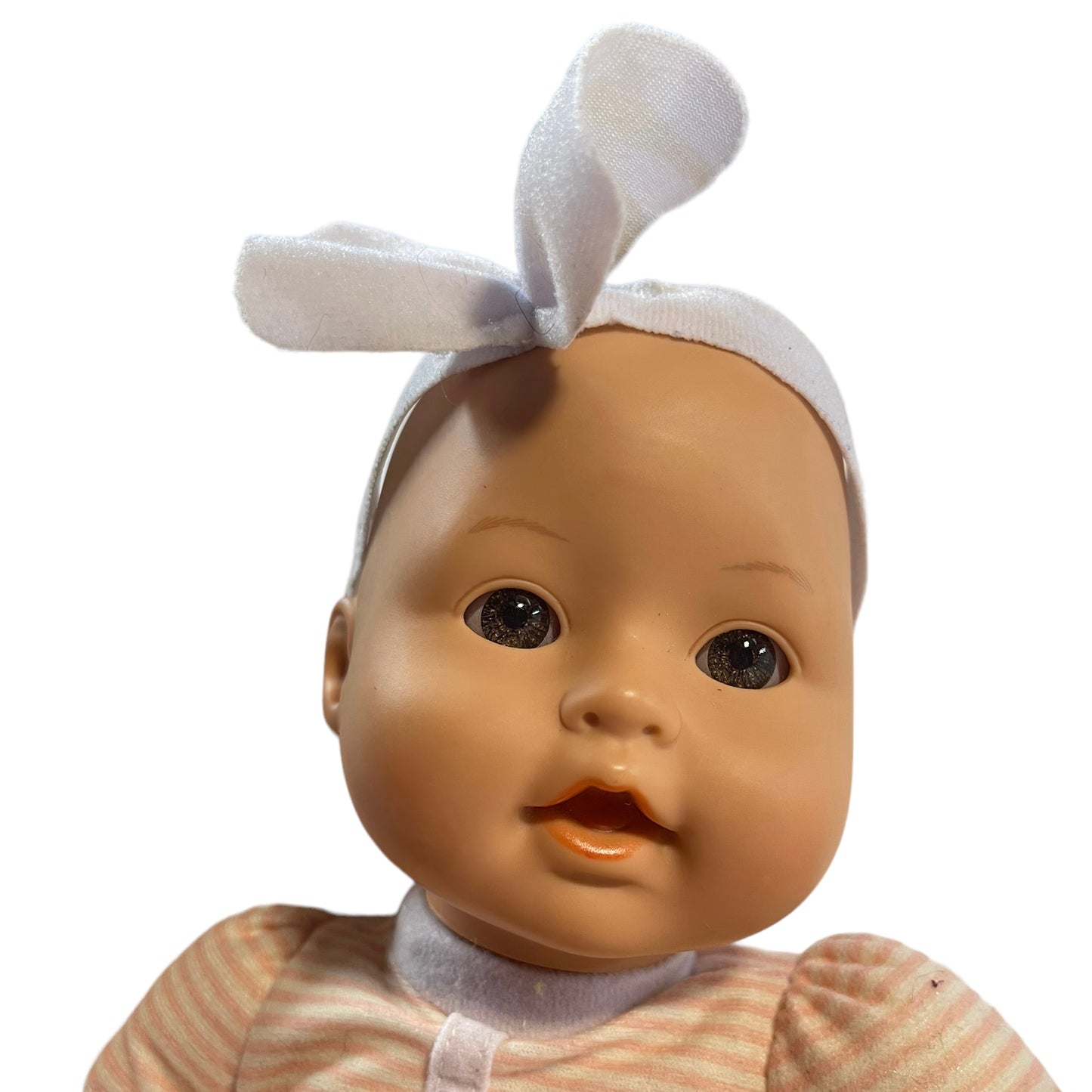 Baby Sweetheart, Battat Beautiful Brown Eyed 12" Baby Doll in Romper/Headband EUC