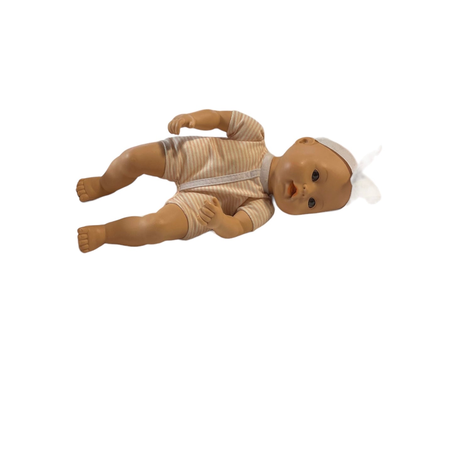 Baby Sweetheart, Battat Beautiful Brown Eyed 12" Baby Doll in Romper/Headband EUC