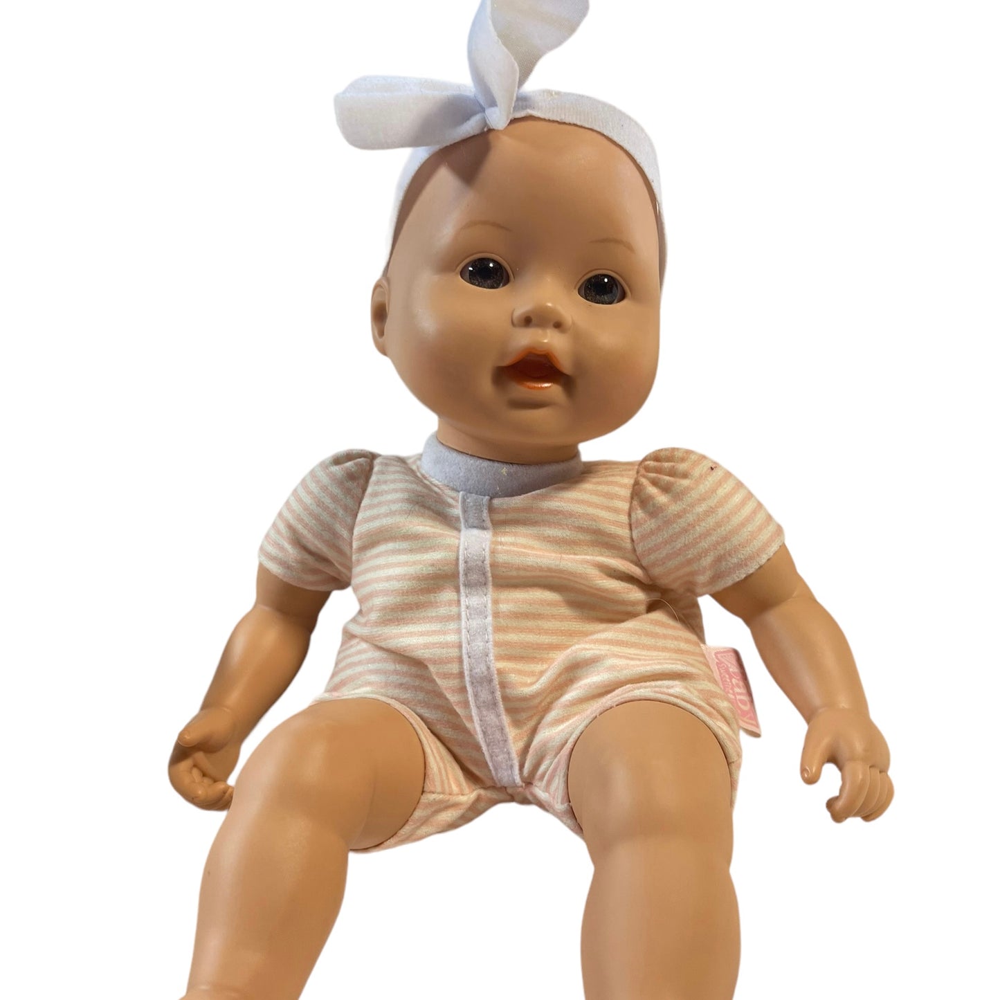 Baby Sweetheart, Battat Beautiful Brown Eyed 12" Baby Doll in Romper/Headband EUC