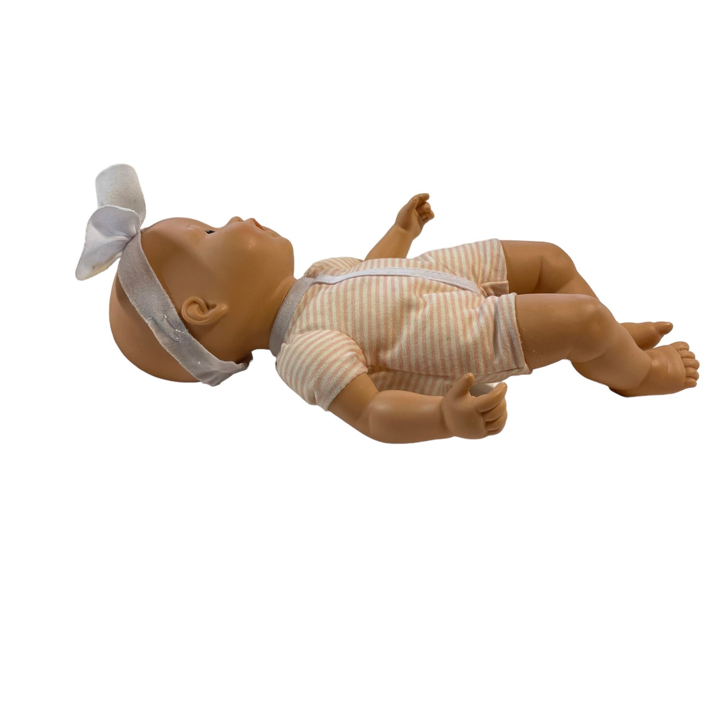 Baby Sweetheart, Battat Beautiful Brown Eyed 12" Baby Doll in Romper/Headband EUC