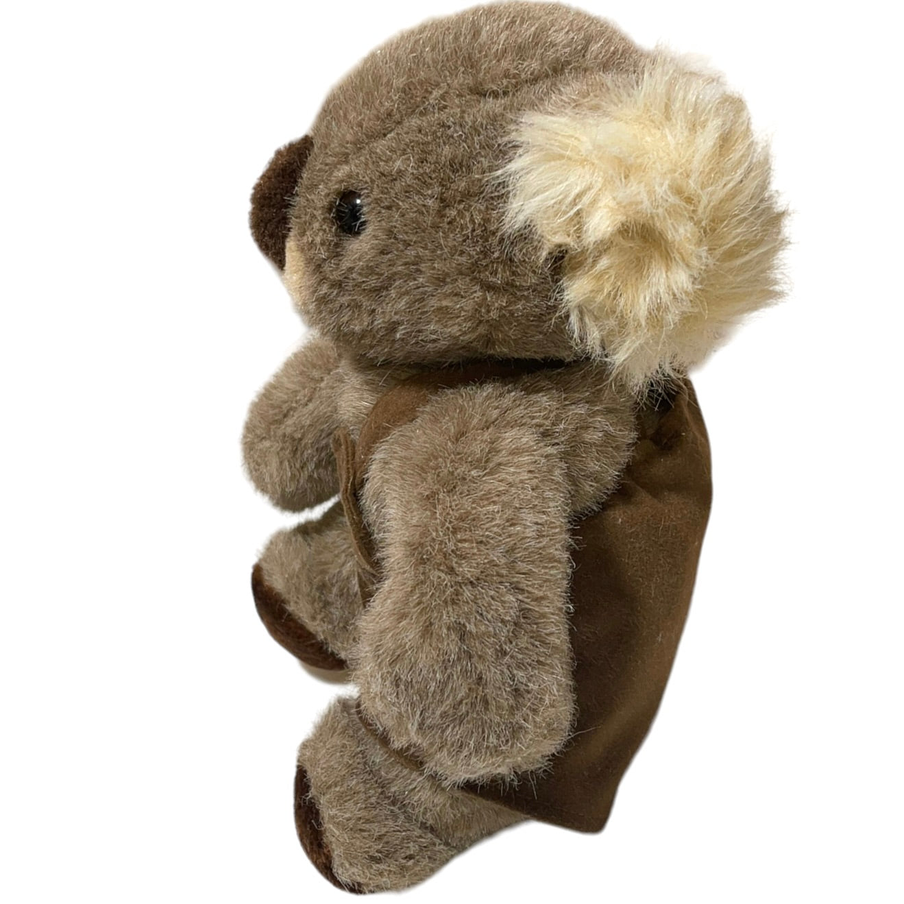 Adorable Vintage 10" Seated Koala Plush, Brown Coveralls with Red Heart & Flowers Applique