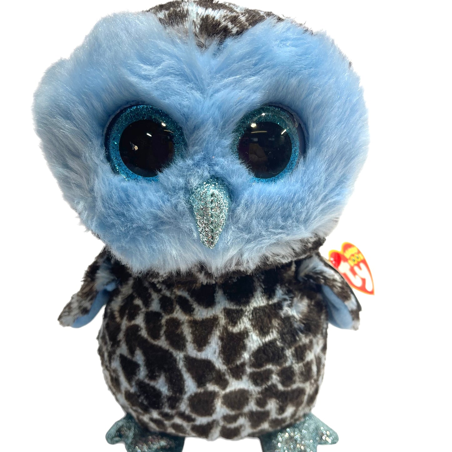 TY 9" Beanie Boo Blue Owl, Yago, has  Brilliant Sparkly Blue Eyes, Beak & Feet, Fluffy & Adorable with Tags
