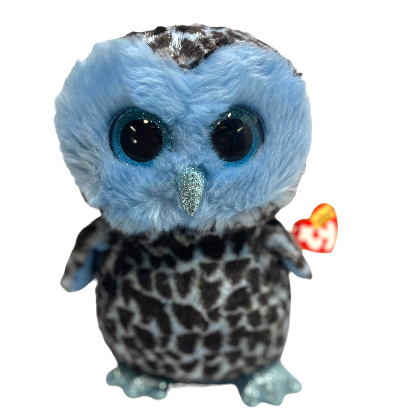 TY 9" Beanie Boo Blue Owl, Yago, has  Brilliant Sparkly Blue Eyes, Beak & Feet, Fluffy & Adorable with Tags
