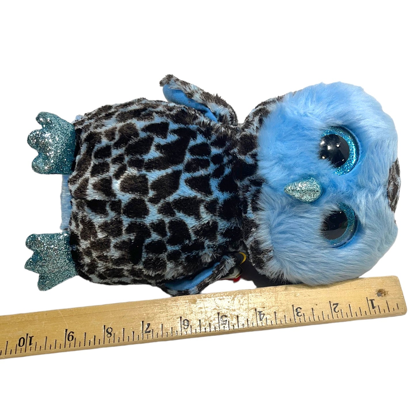TY 9" Beanie Boo Blue Owl, Yago, has  Brilliant Sparkly Blue Eyes, Beak & Feet, Fluffy & Adorable with Tags