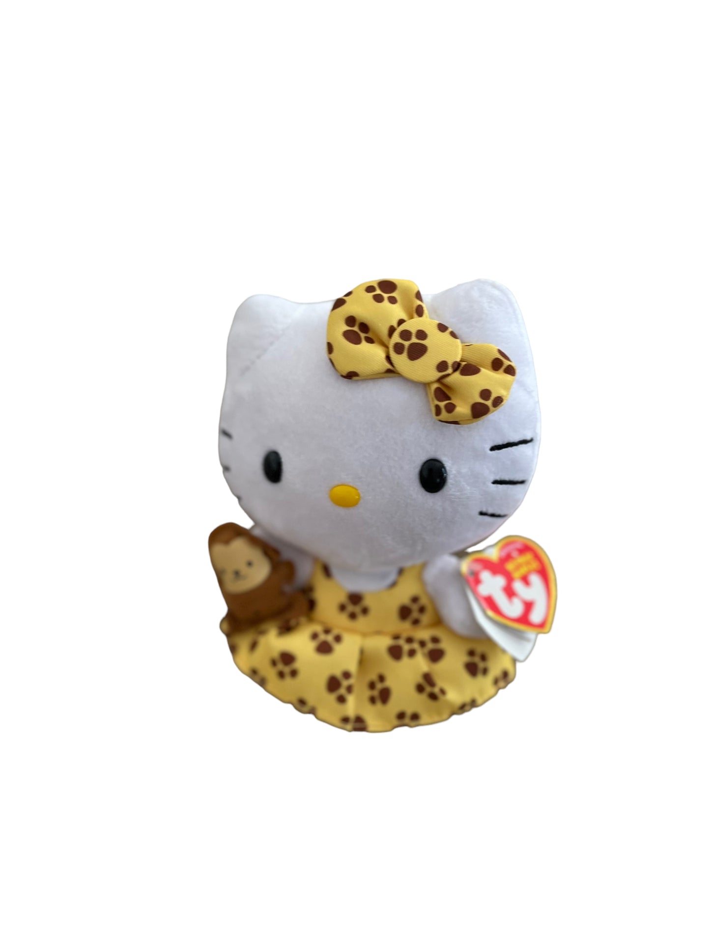 Hello Kitty Plush Stuffed Animal by Sanrio Preowned WT. Yellow Dress & Tiny Monkey!