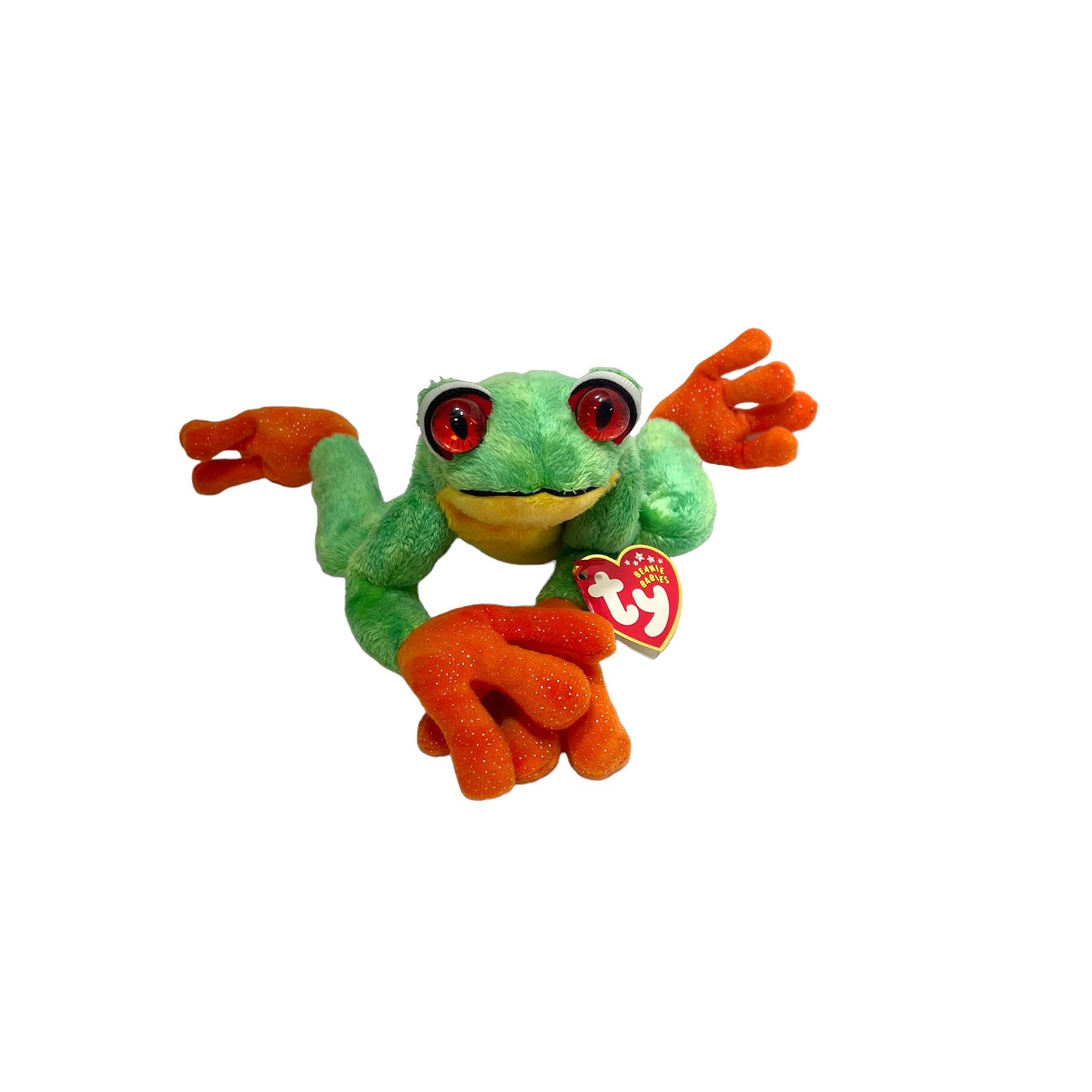 TY 'Panama', Tree Frog Beanie Baby, Amazing Googly Eyes & Sparkly Orange Hands & GUC with Tags!