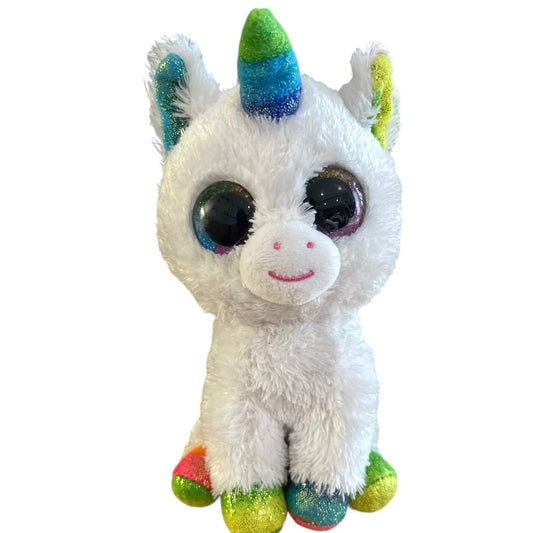 Ty Silk, ‘Pixy”, Sweet White Unicorn Plush with Multicoloured Sparkly Ears, Horn & Feet