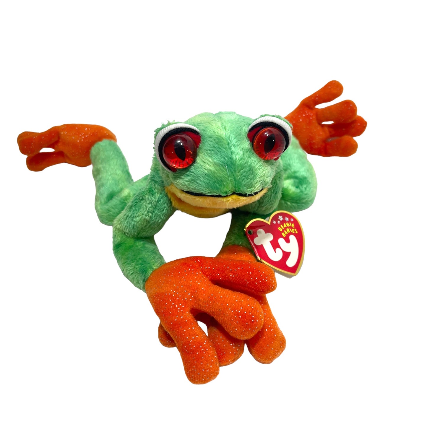 TY 'Panama', Tree Frog Beanie Baby, Amazing Googly Eyes & Sparkly Orange Hands & GUC with Tags!