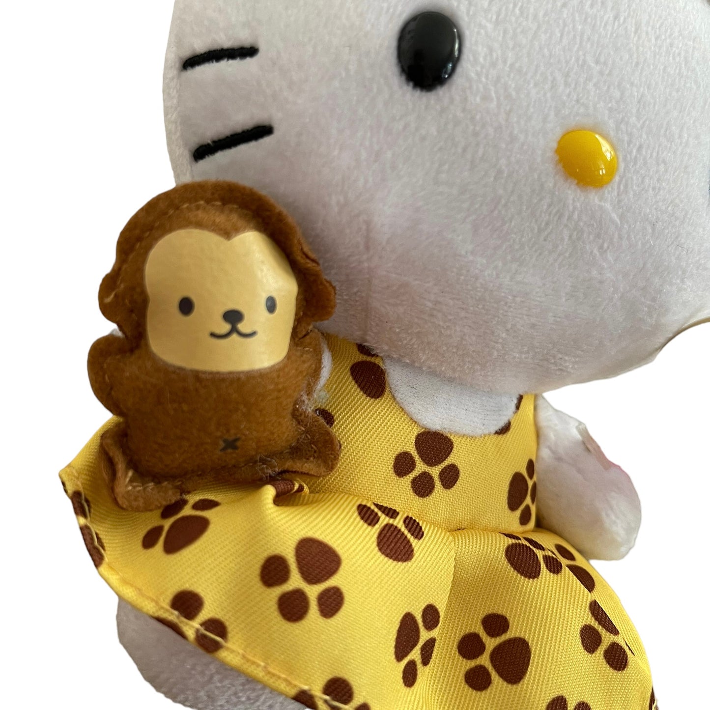 Hello Kitty Plush Stuffed Animal by Sanrio Preowned WT. Yellow Dress & Tiny Monkey!