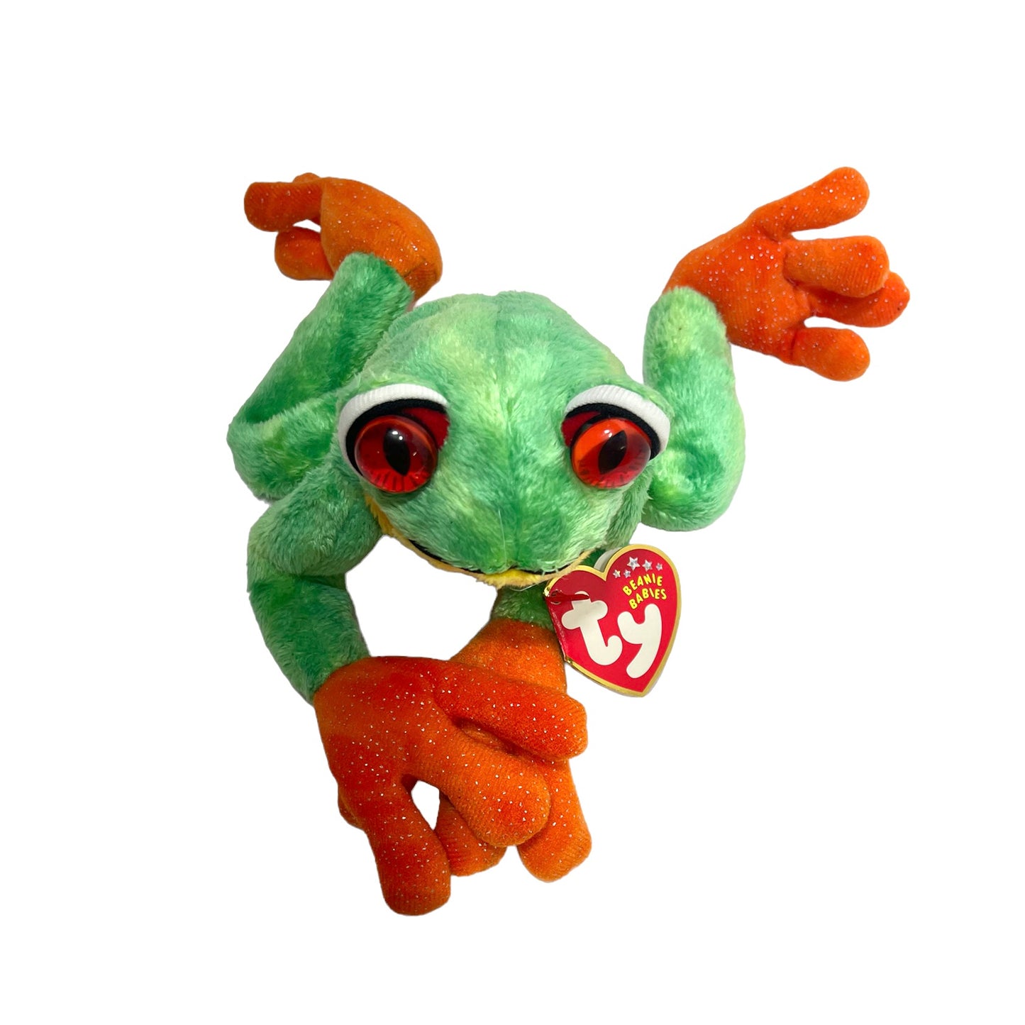 TY 'Panama', Tree Frog Beanie Baby, Amazing Googly Eyes & Sparkly Orange Hands & GUC with Tags!
