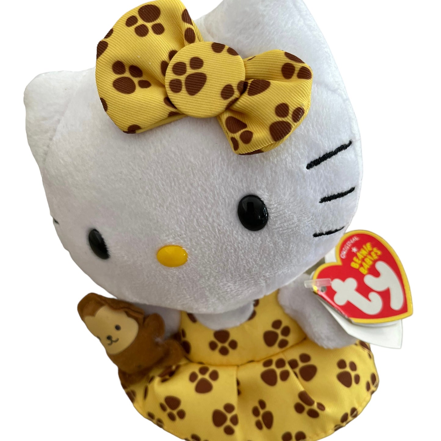 Hello Kitty Plush Stuffed Animal by Sanrio Preowned WT. Yellow Dress & Tiny Monkey!