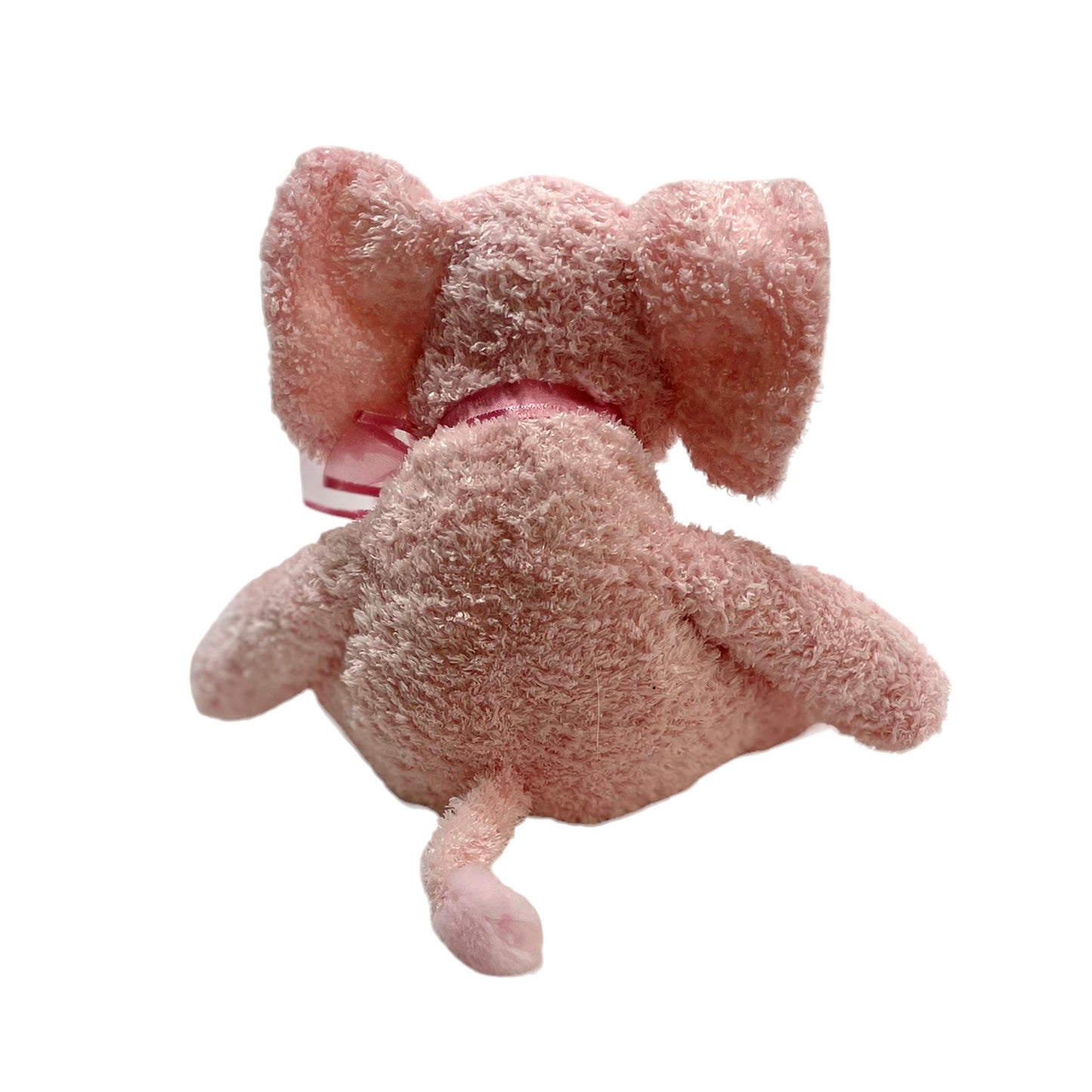 Pink Terry Cloth  9" Stuffed Elephant Elephant, Pretty Gauze Bow & Creamy White Ears & Tusks