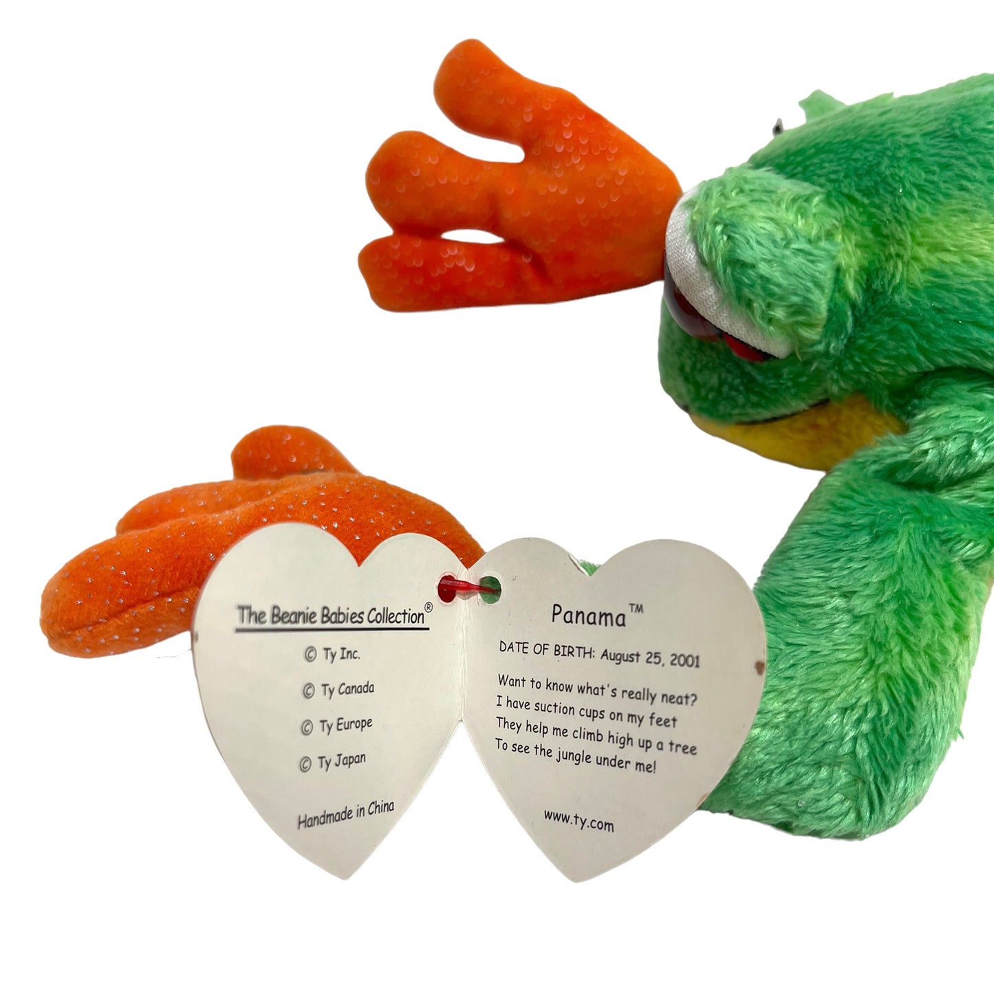 TY 'Panama', Tree Frog Beanie Baby, Amazing Googly Eyes & Sparkly Orange Hands & GUC with Tags!