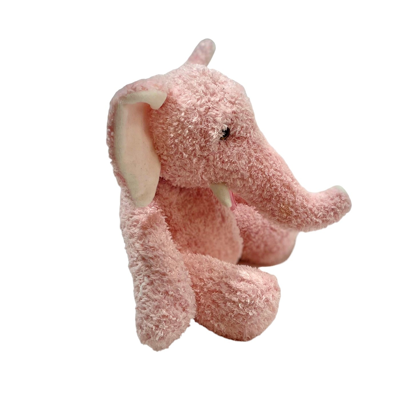 Pink Terry Cloth  9" Stuffed Elephant Elephant, Pretty Gauze Bow & Creamy White Ears & Tusks