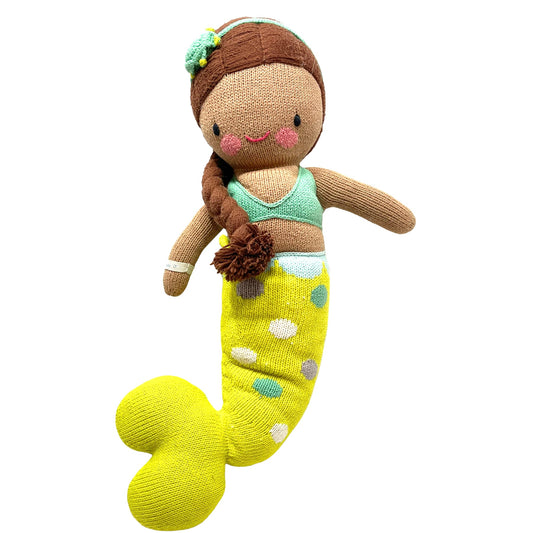 Cuddle & Kind  Preowned 24" Latino Mermaid, Polka Dots, Turtle Headband  Handmade in Peru