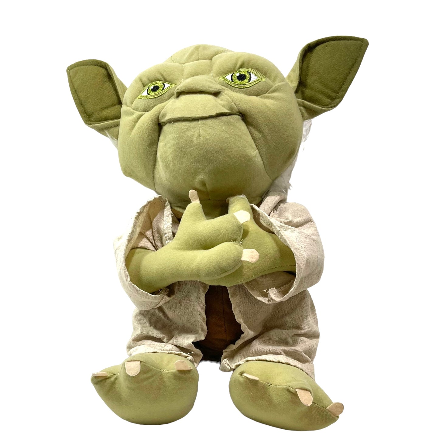 18" Preowned Plush Yoda Disney Jedi Master Stuffed Animal Toy, White Hair, Embroidered Eyes