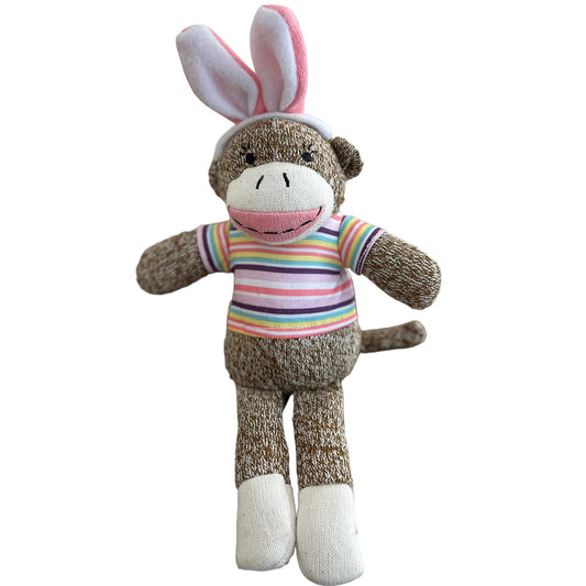 Pink Sock Monkey with Easter Bunny Ears & Embroidered Face. GUC
