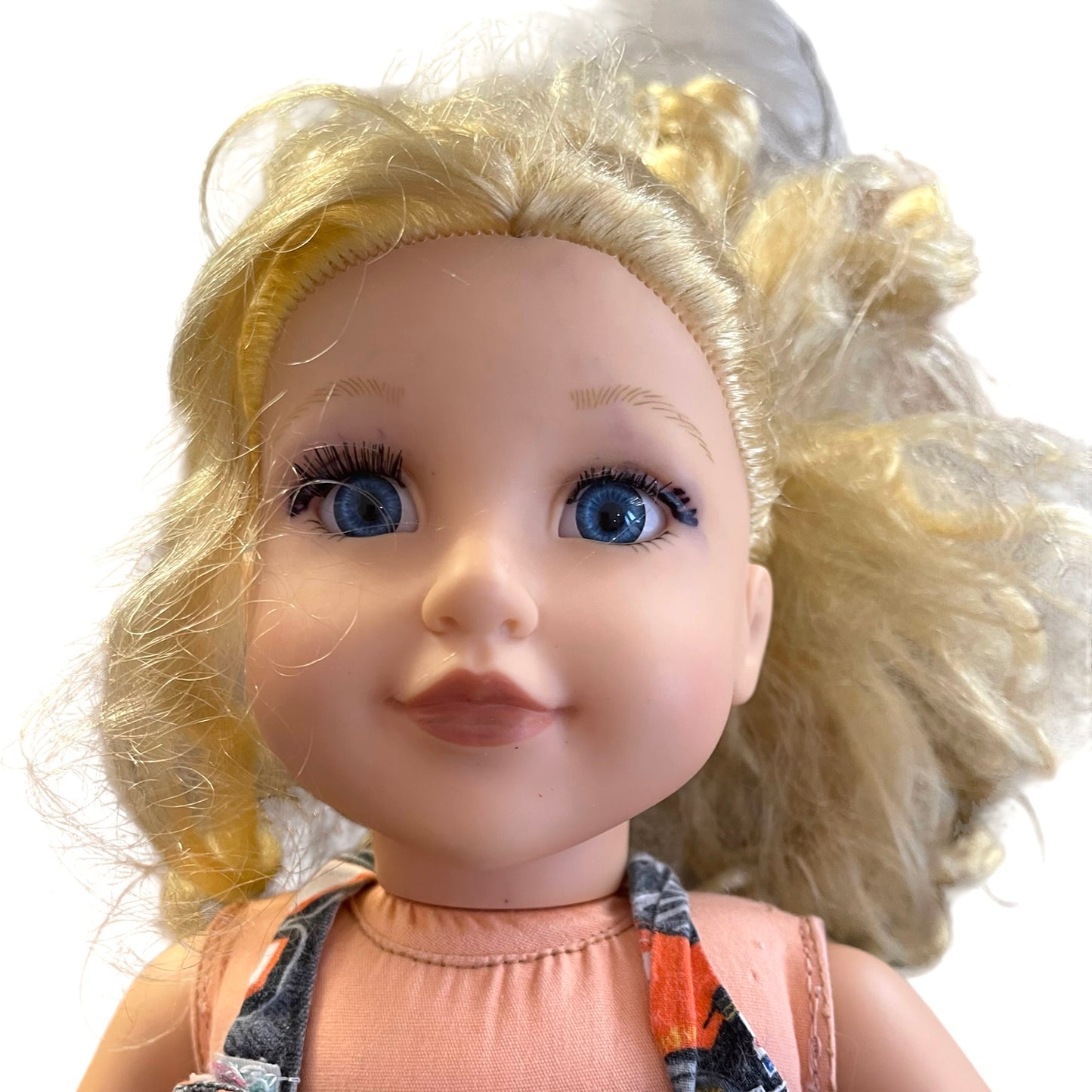 Best Friend Club Preowned Doll, Blond, Blue Glass Eyes & Black Lashes-NASCAR COVERALLS