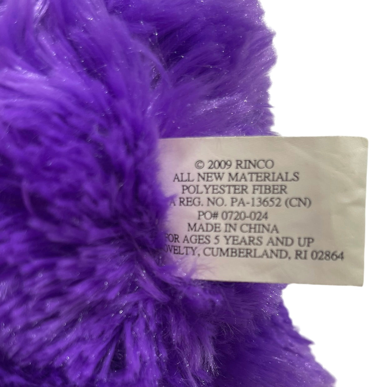 Hanging Purple Monkey 12" Rinco Plush with black Bead Eyes and a Big Smile!