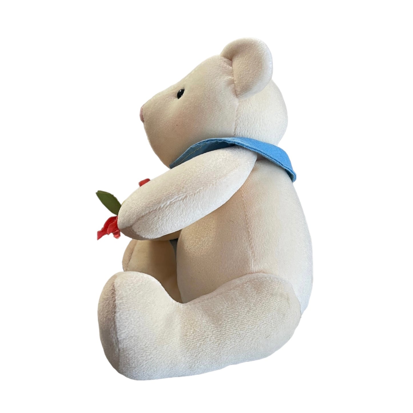 Hallmark Cream Pitter Patter 8" Stuffed Teddy Bear with Blue Cape & Red Flower GUC